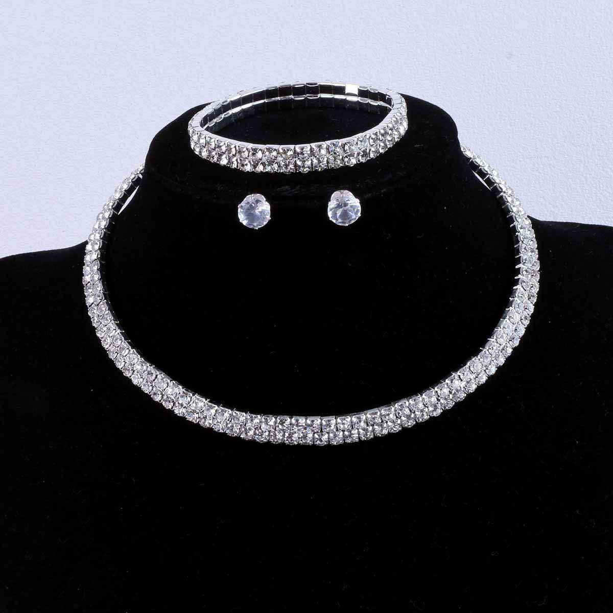 Brilhante 3 Peças Conjunto De Pulseira De Colar De Strass De Noiva Joias De Casamento Brilhantes Para Mulheres em Oferta na Shopee