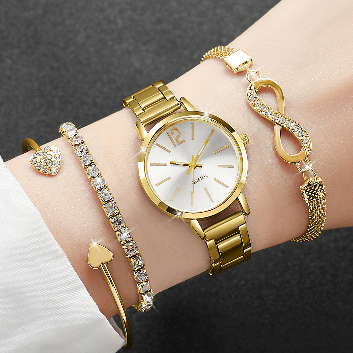 Conjunto Elegante De Relógios Femininos De 4 Peças : Analógicos Simples De Quartzo Com Pulseiras Da Moda Para Todas As O
