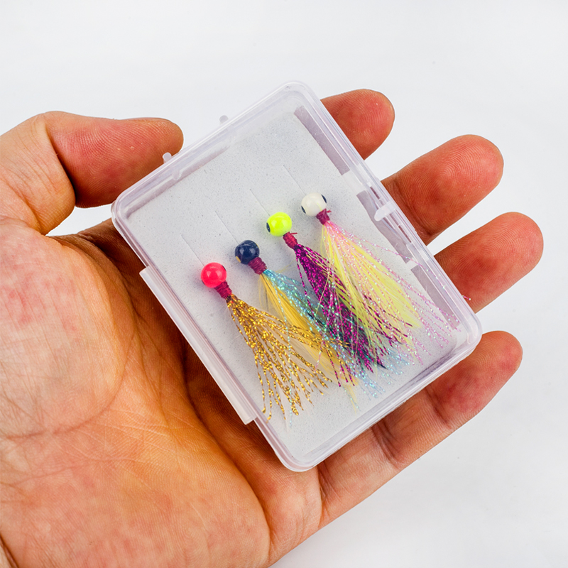 4 Pçs/Caixa Mini Gabarito Cabeça Gancho 0.9 Grama De Peixe Isca De Chumbo Bola De Pesca Bandana Pena Verme Macio