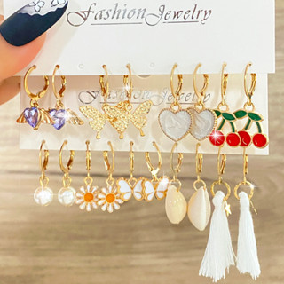 18pcs /set Novo Estilo Moda Daisy Daisy Cherry Tassel Card Brincos Jóias