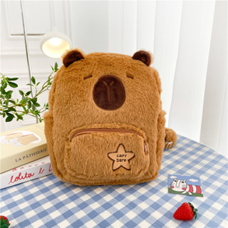 Cute Kawaii Solid Color Plush De Pelúcia Mochila com Zíper Grande Capacidade para Escola Feminina em Oferta na Shopee