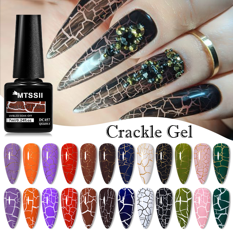 MTSSII 7ml Nova Crackle Gel De Polimento De Rachaduras De Unhas Secas Ao Ar Arte UV Cor Ouro Rachado Prata Branco Preto Iniciante Amigável