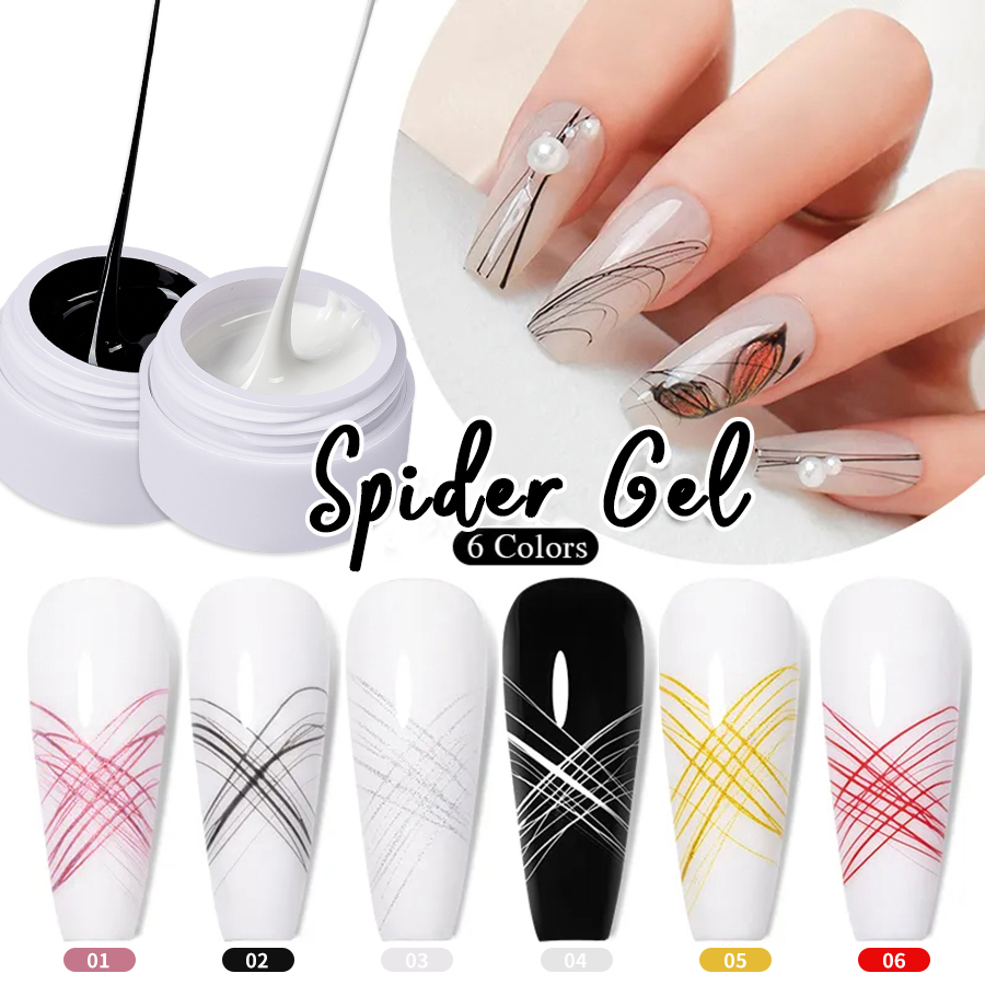 6pcs Gel De Aranha Para Arte Das Unhas , Pintura Elástica Desenho , Ponto De Linha E Decoração Verniz De Seda