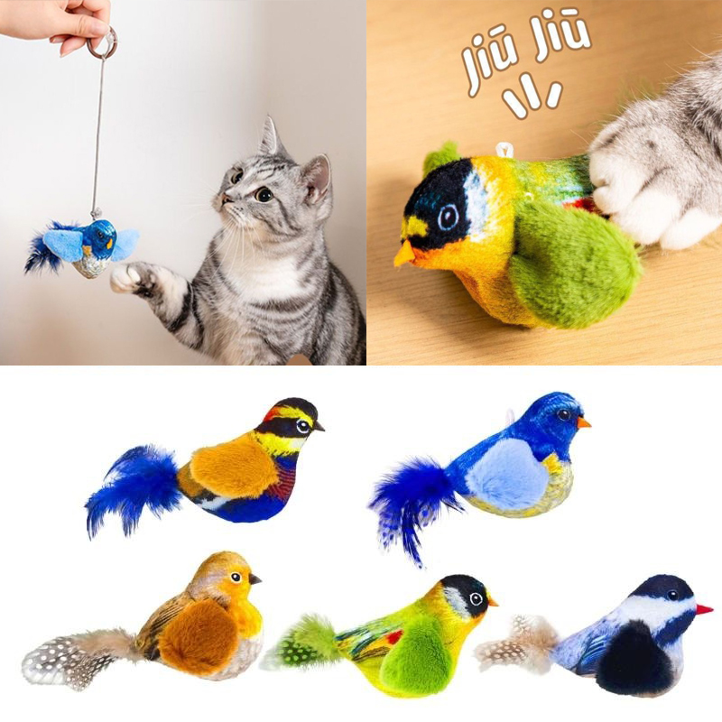 Brinquedos Interativos Para Gatos – Brinquedo Realista Com Som De Pássaro De Pelúcia Internos