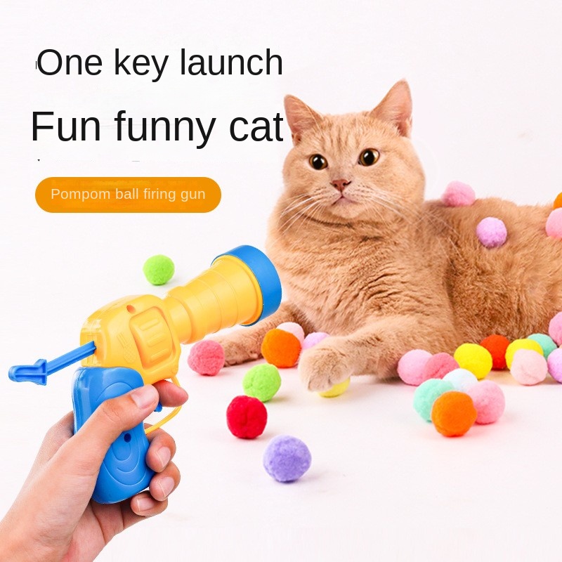 Brinquedos interativos para gatos, lançador de treinamento para gatinhos, jogo criativo com mini pistola de tiro e bolas