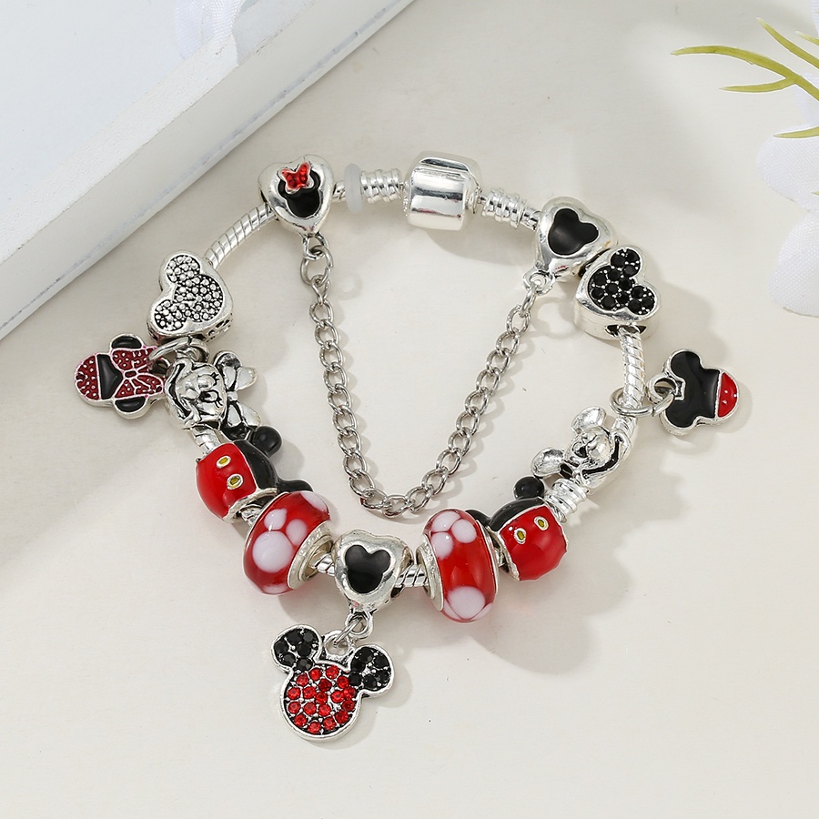 Pulseira De Prata Mickey Minnie Para Mulheres Joias Da Moda Disney De Cristal Vermelho em Oferta na Shopee