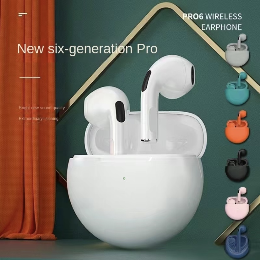 Pro6 Fone De Ouvido Bluetooth Redução De Ruído Toque Estéreo Sem Fio Fones TWS De Alta Qualidade Para Todos Os Telefones