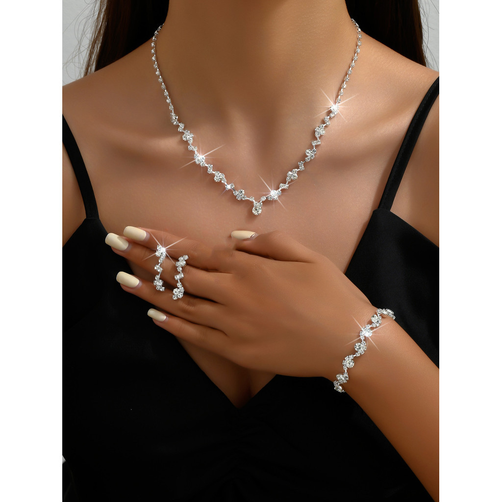 Conjunto de Joias para Festa de Casamento Feminina com Colar de Cadeia de Garras de Strass e Brincos