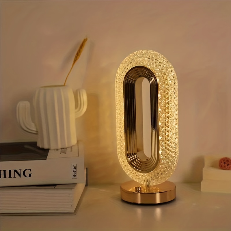 Lâmpada de Mesa de Cristal USB Tricolor com Toque de Carga para Decoração de Quartos e Restaurante
