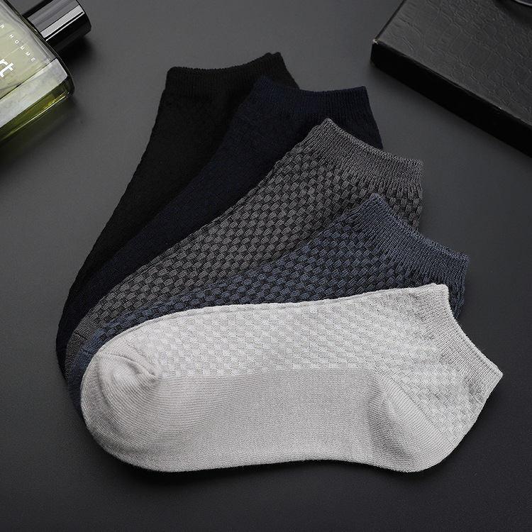  5 Pares de Meias de Tornozelo Masculinas de Bambu - Meias Casuais de Negócios com Absorção de Umidade