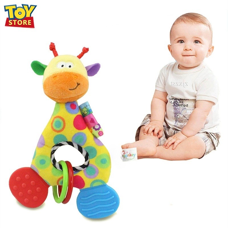 Brinquedos de pelúcia macios para bebês, mordedores com sinos pendurados, boneca girafa de algodão para bebê