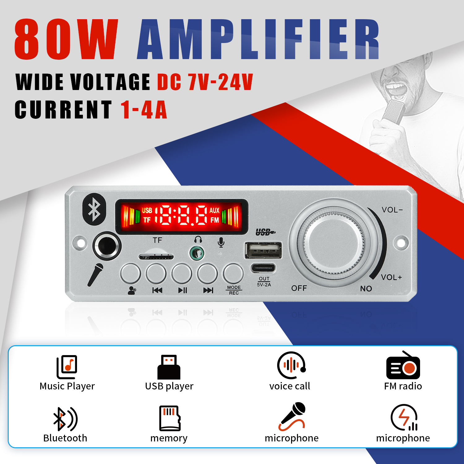 Placa Decodificadora MP3 Bluetooth 5.0 80W , Amplificador 12V , Microfone De 6.5mm , Rádio FM , Sistema De Módulo De Áud