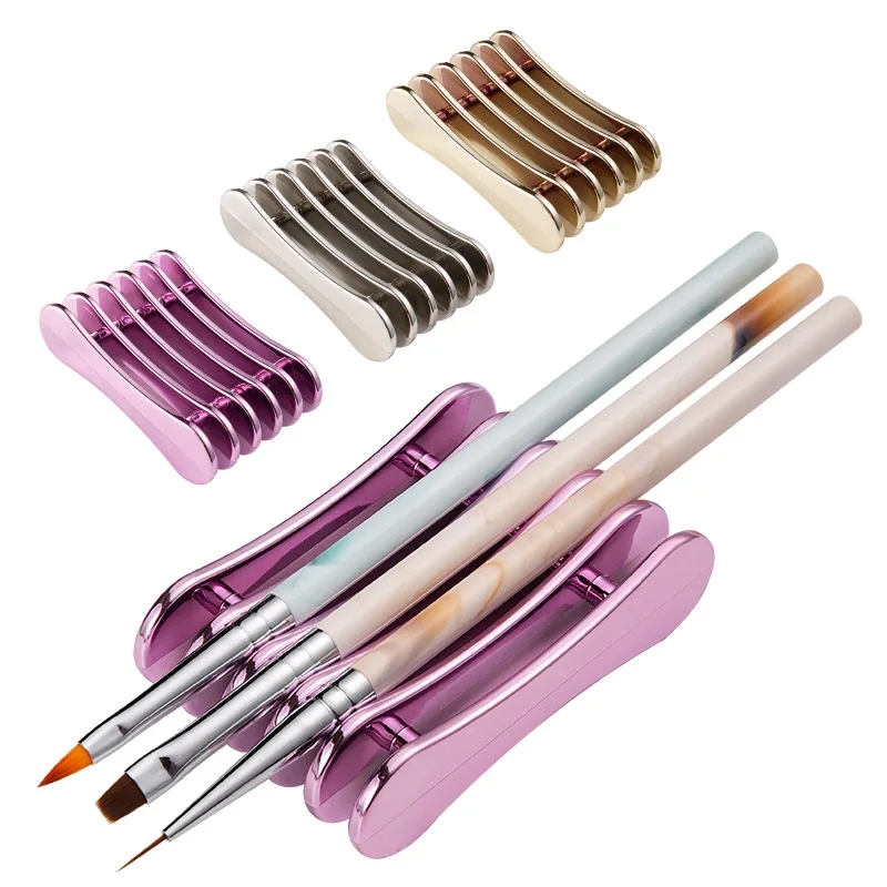 1Pcs 5 Grades Gold Silver Nail Art Brush Rack Pincéis UV Gel Porta Caneta Para Expositor De Maquiagem Acessórios Manicure Tools