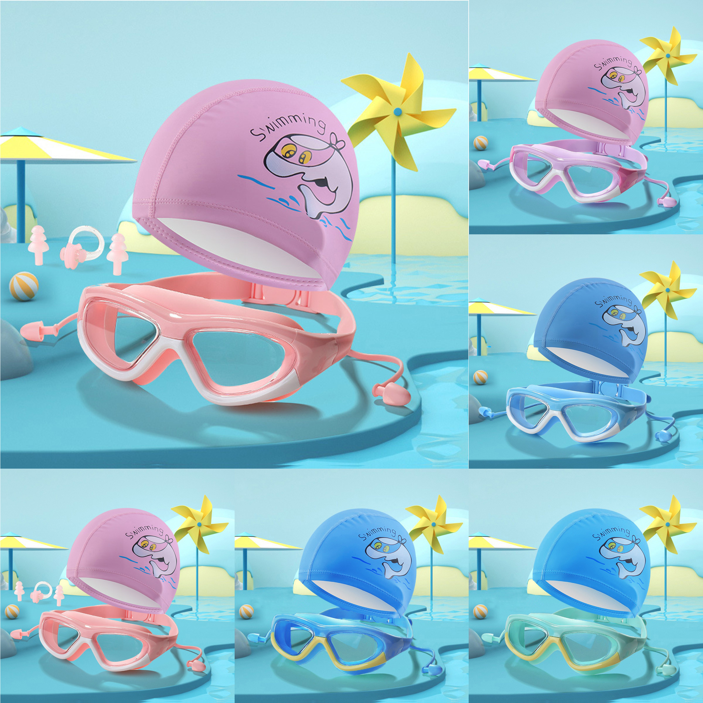 Conjunto De Óculos De Natação Infantis Com Tampas De Silicone Proporcionando Visão Clara À Prova D'água E Antiembaçante 