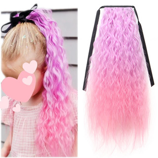 Extensão De Rabo De Cavalo Encaracolado Longo Sintético De 55 Cm Com Peruca Marrom/Azul/Rosa/Roxo Fita De Cetim Cordão em Oferta na Shopee