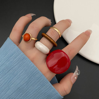 Conjunto Exagerado de 5 Peças Vermelha Imitação Gem Catwalk Jewelry de Resina em Oferta na Shopee