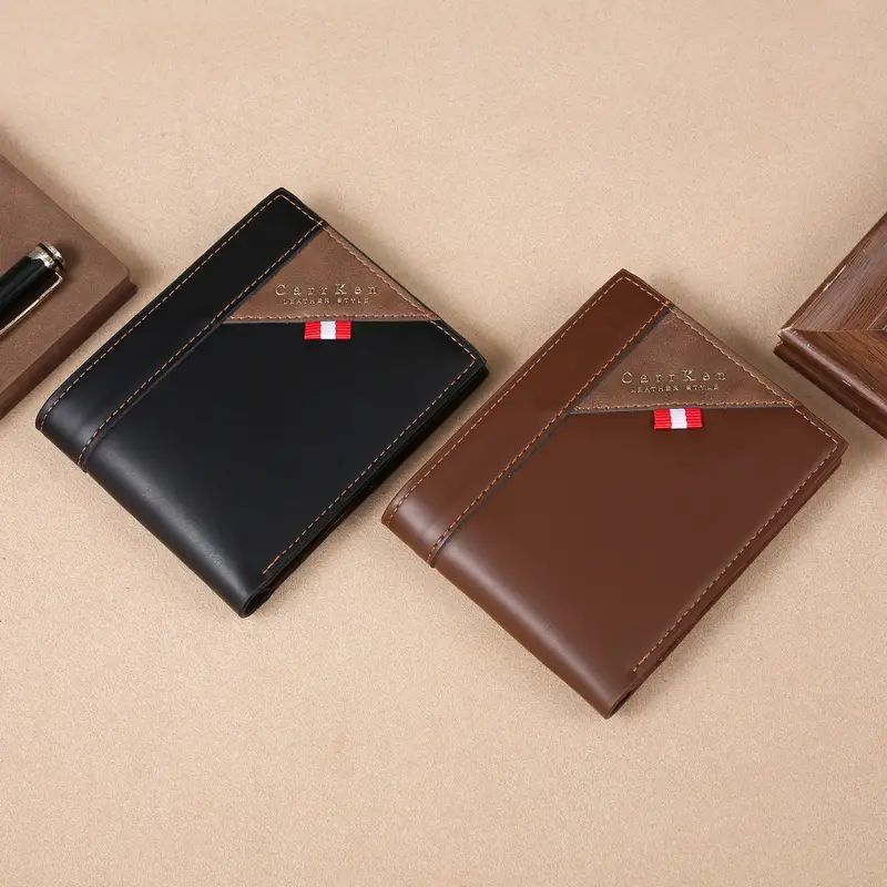 Carteira Masculina Com Zíper Em Bloco De Cores Curtas – Porta-Cartões E Moedas De Grande Capacidade