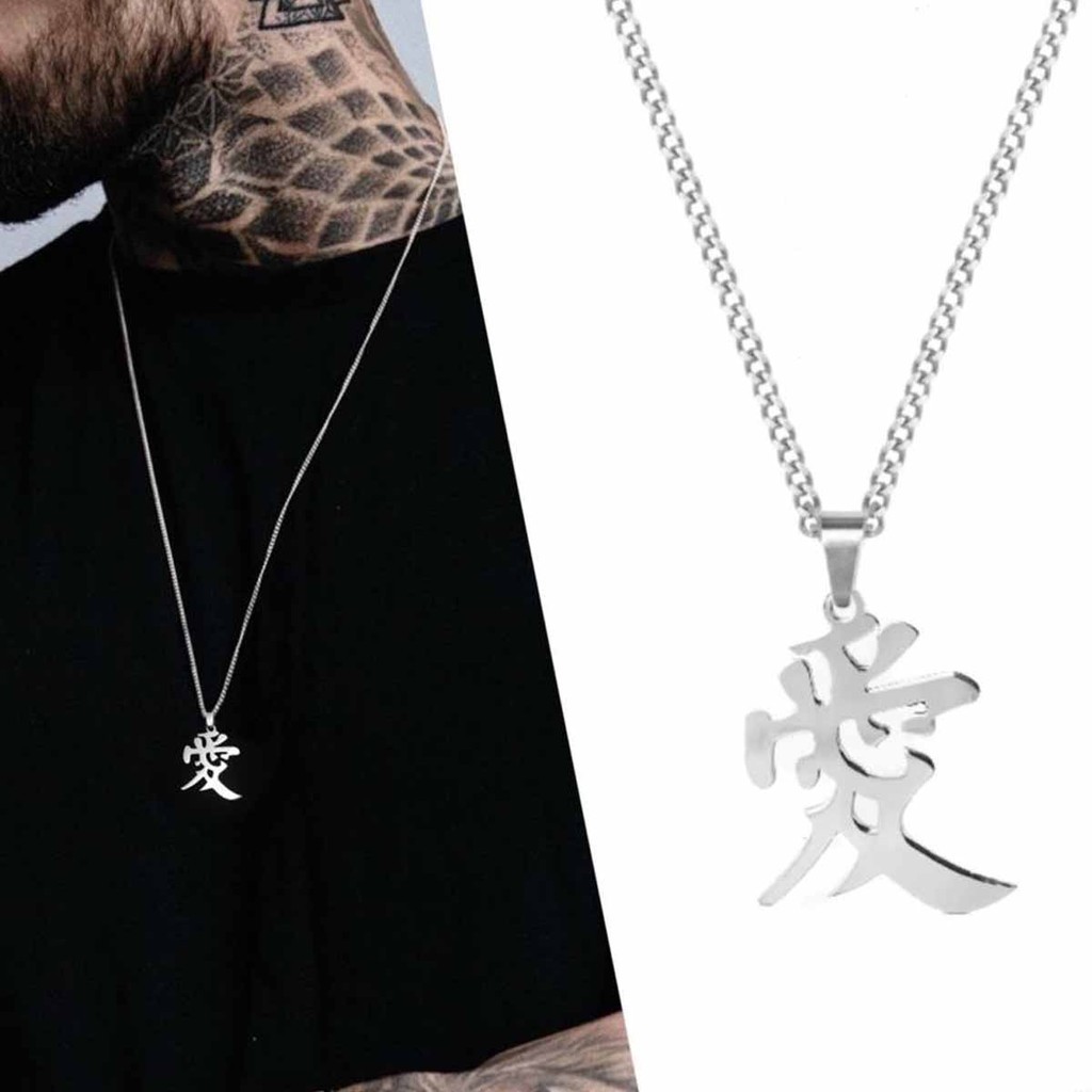 Colar masculino corrente de aço inoxidável hipoalergênico prata pingente estilo japonês amor chamadas comuns não mudar p