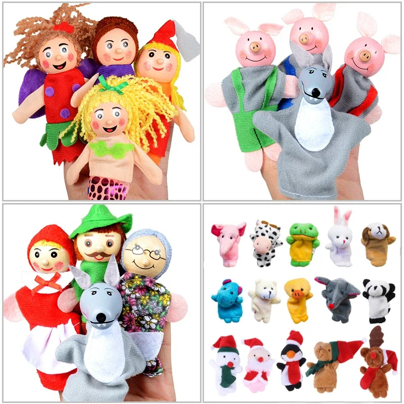 Finger Puppets Set Baby 10 pcs Animais Boneca De Pelúcia Família Fantoche De Mão Teatro De Pano Brinquedos Educativos Para Crianças Presentes