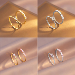 Conjunto De Anel De Coração De Zircô , 2 Peças , Elegante , Ajustável , Ouro , Prata , Pa…