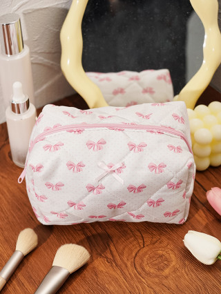 Saco de Maquiagem Ruffle Pink Coquette com Zíper e Lace Organizador de Cosméticos para Mul...