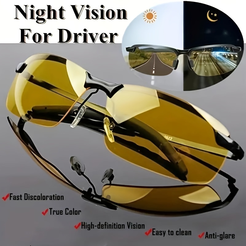 Óculos De Sol Estilo Aviador Diurno E Noturno , Lentes De Proteção UV , Visão Noturna Antirreflexo Para Noite