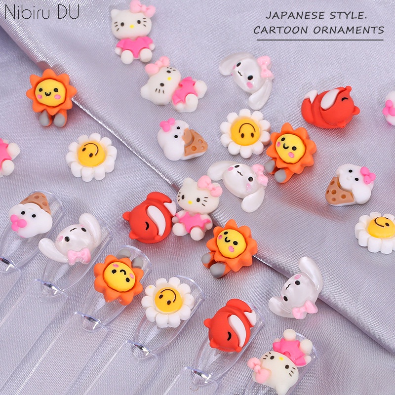 Arte Das Unhas Decorações Cartoon Dog Sunflower Sorvete De Girassol Resina De Raposa Vermelha Jóias De 3D Acessórios De Bricolagem