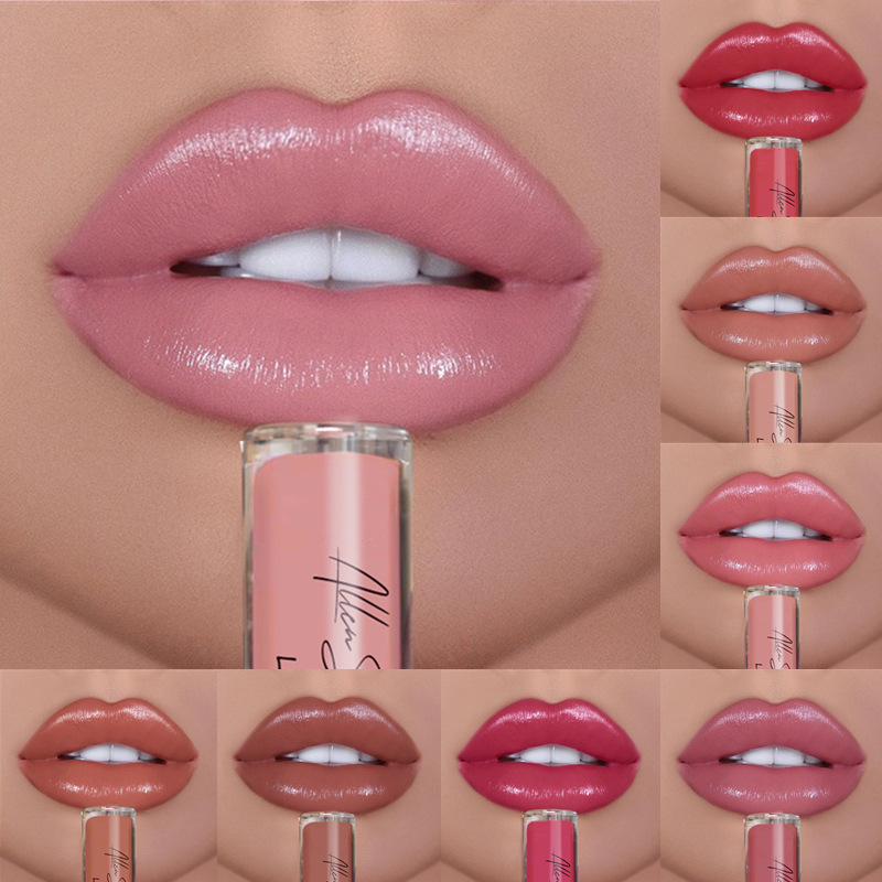 Creme brilho labial à prova d'água de longa duração brilho úmido cor vívida batom de beleza europeu americano