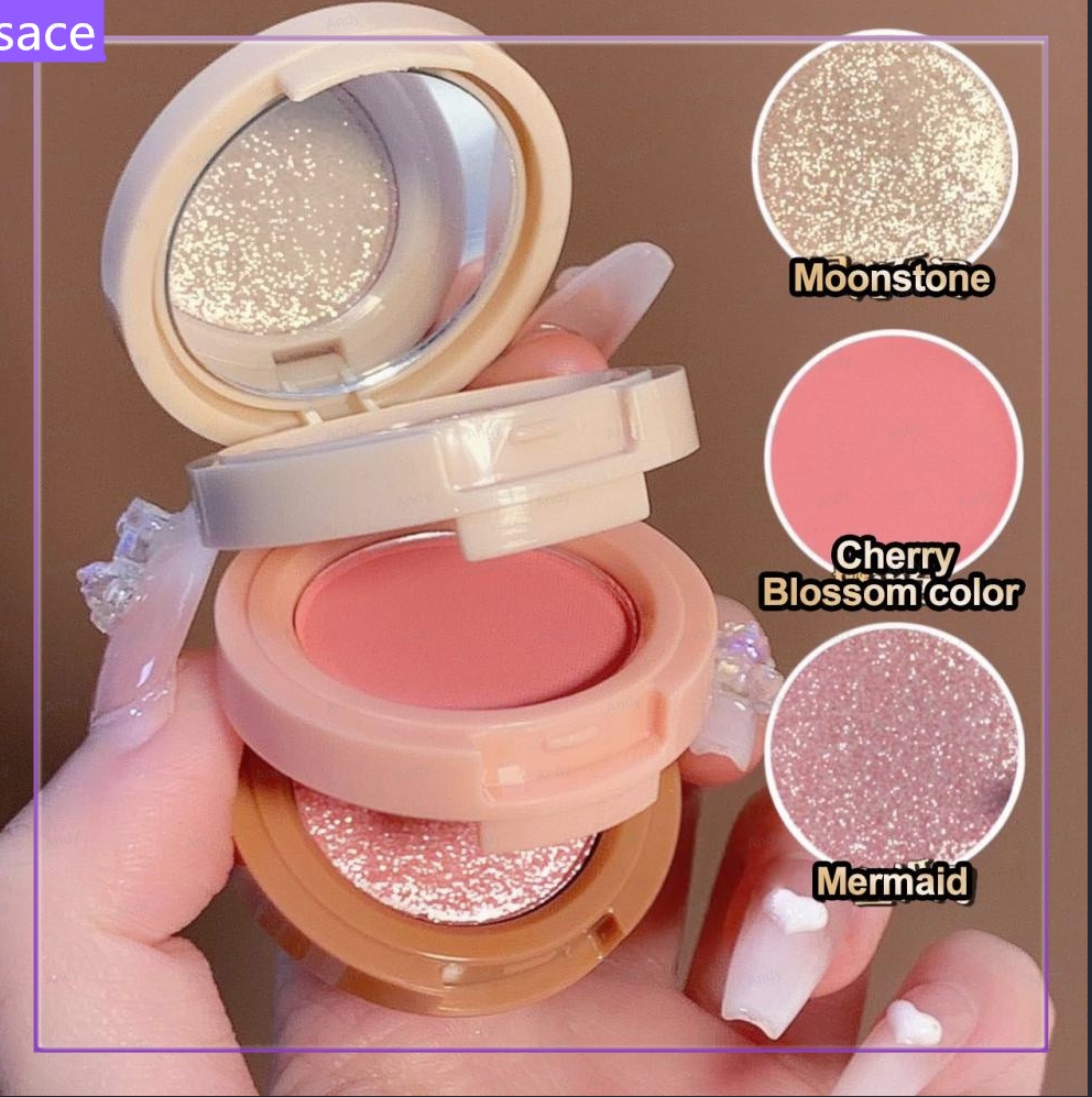 Paleta De Iluminador De Blush 3 Em 1 Pó Multifuncional De Três Camadas Perolado Sombra Bri...