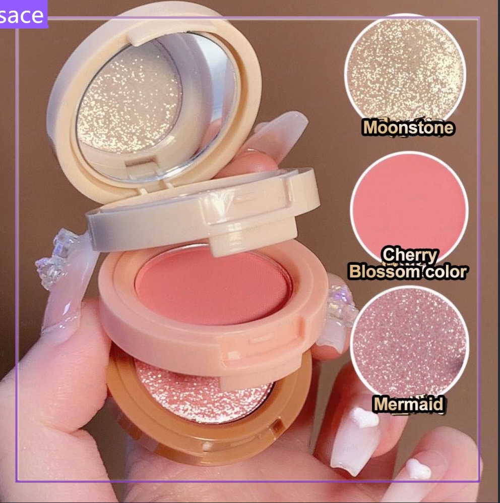 Imagem Miss Lara 3 In 1 Paleta Blush Highlighter De Pó De Três Camadas All-One Girly Pearly Sombra Brilhante Maquiagem Facial