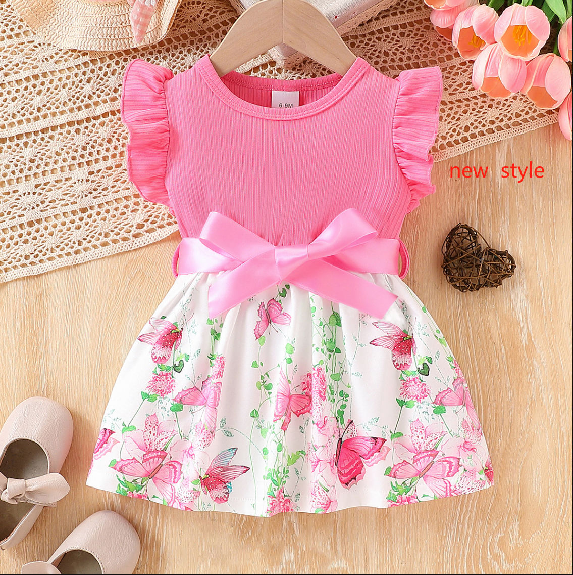 Lovito Kids Vestido com Laço Na Frente e Babados para Bebê, de primavera/verão LCSSCSE3 em Oferta na Shopee