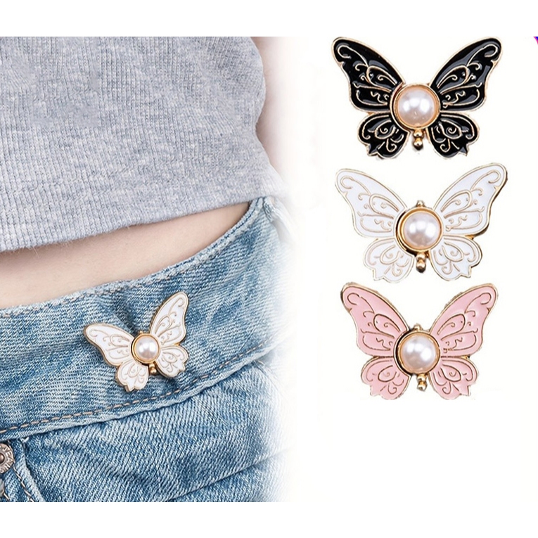 Conjunto De 3 Peças De Broche De Borboleta – Clipe De Cintura Coreano , Apertador De Cinto De Pérola Ajustável Para Vest