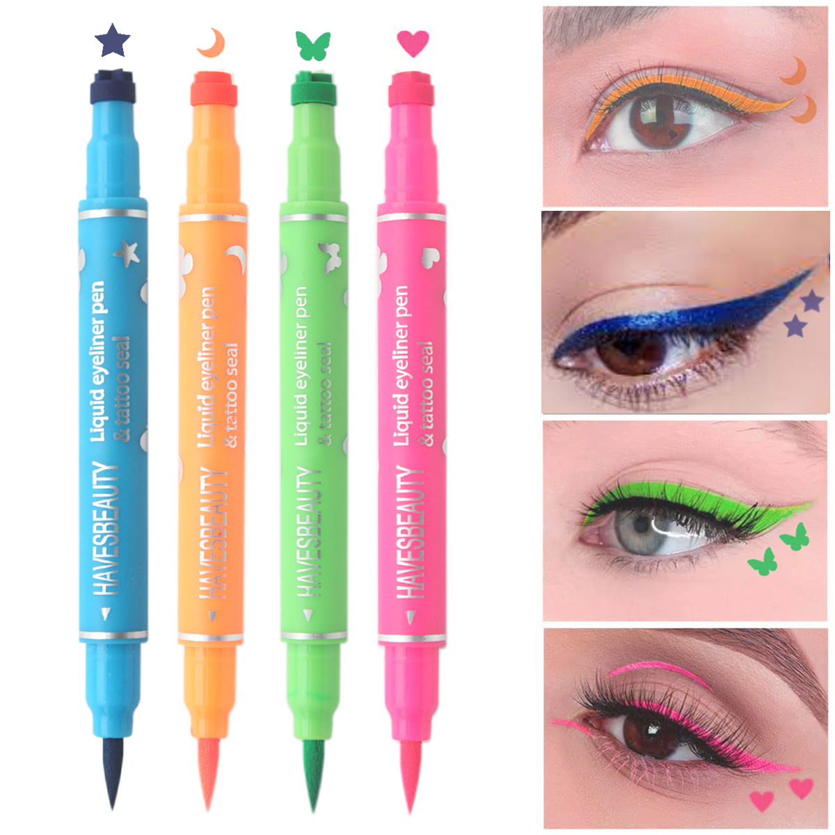 Imagem 4Pcs/Set Delineador de Olhos Carimbo Líquido Feltro Gel Estrela Coração Lua Borboletas À Prova d'Água Maquiagem Criativa