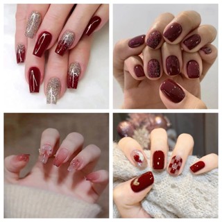 24 peças borgonha menina quente peças de unhas falsas usando unhas peças de Manicure remen...