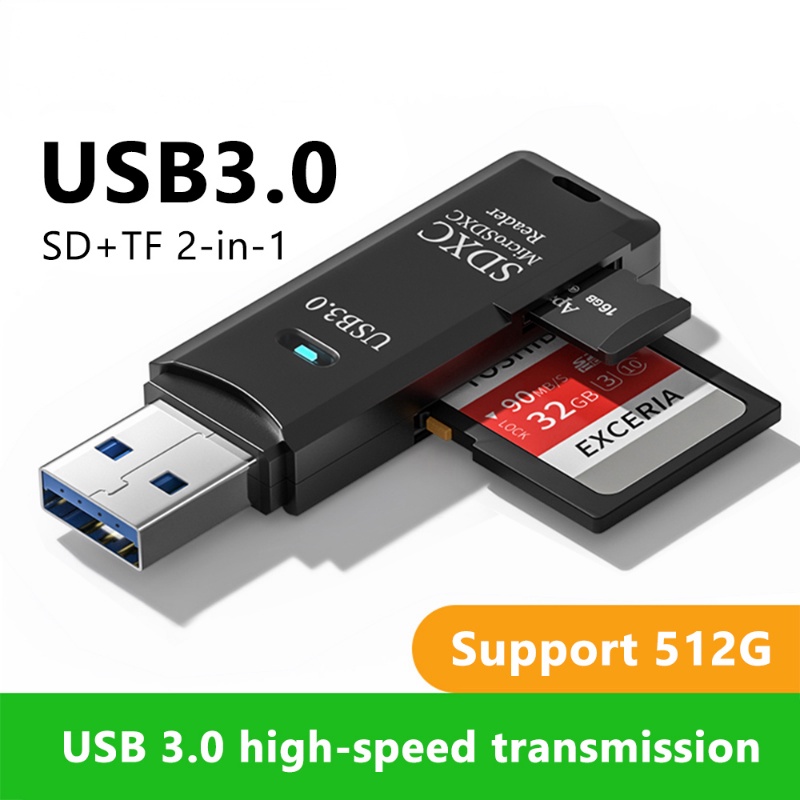 Leitor De Cartão USB3.0 Para TF/SD Adaptador De Memória 2 Em 1 PC Laptop Acessórios Inteligente