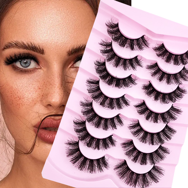 Pestanas Falsas 14mm Faux 3D Mink Lashes Natural Look Fluffy Cat Eye Wispy Pack , 7 Pares