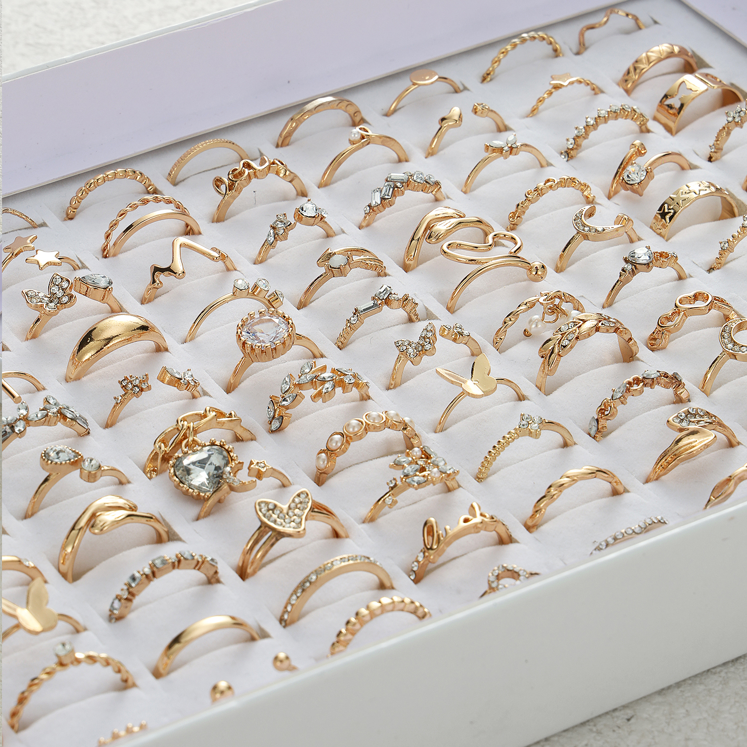 Detalhes do 46 Peças Conjunto De Anel De Ouro Aleatório Borboleta Estrela Cruz Carta Joias Femininas Hipoalergênicas Sem Caixa
