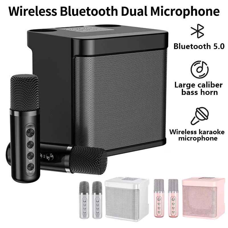 YS-203 Caixa de Som Bluetooth Profissional com Dois Microfones Sem Fio para Karaokê, Amplificador Estéreo 3D