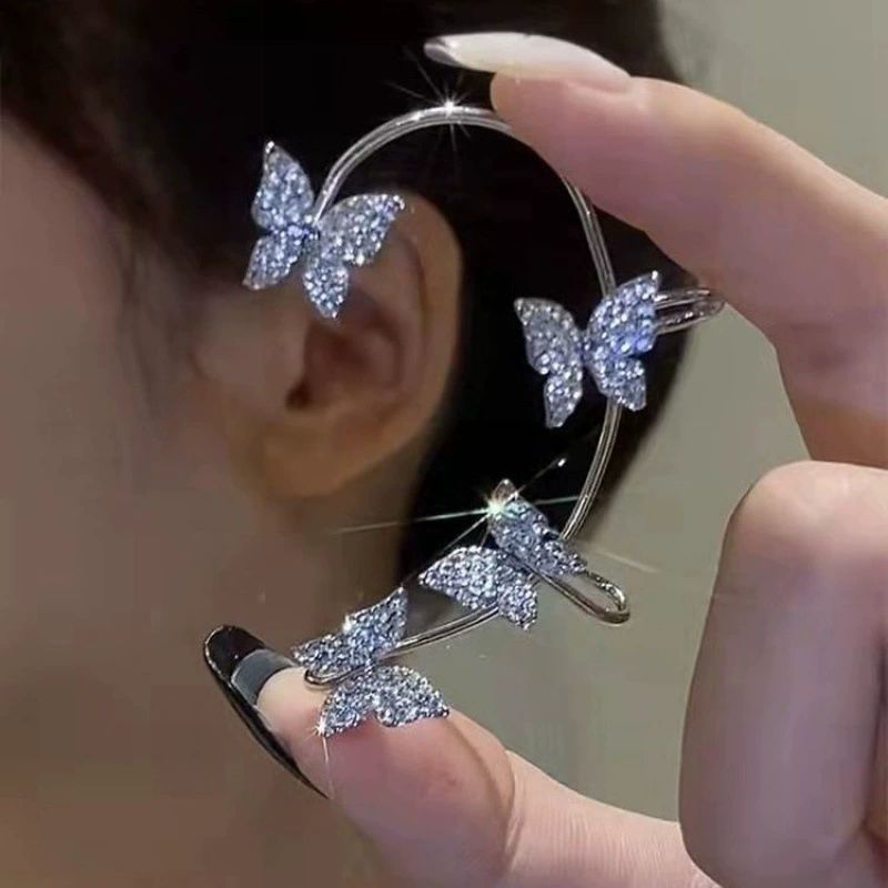 Elegante Strass Borboleta Orelha Manguito Clip-On , Jóias De Moda Feminina Para Fotografia De Festa