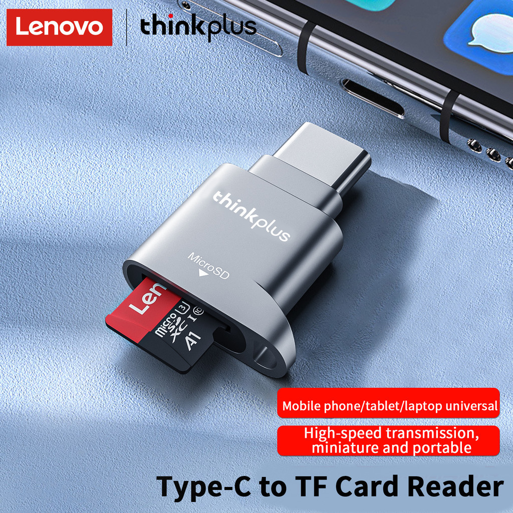 Novo Leitor de Cartão Tipo-C Lenovo D201 Mini, Leitor de Cartão Micro-SD USB C, Leitor de Cartão SD TF com Adaptador USB