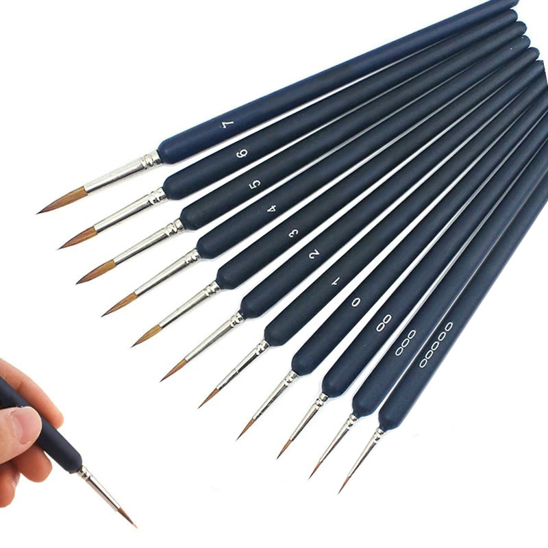 11 Pçs/set Miniatura Gancho Linha Caneta Arte Pintura Pincéis Para Aquarela Tintas A Óleo Pintados À Mão