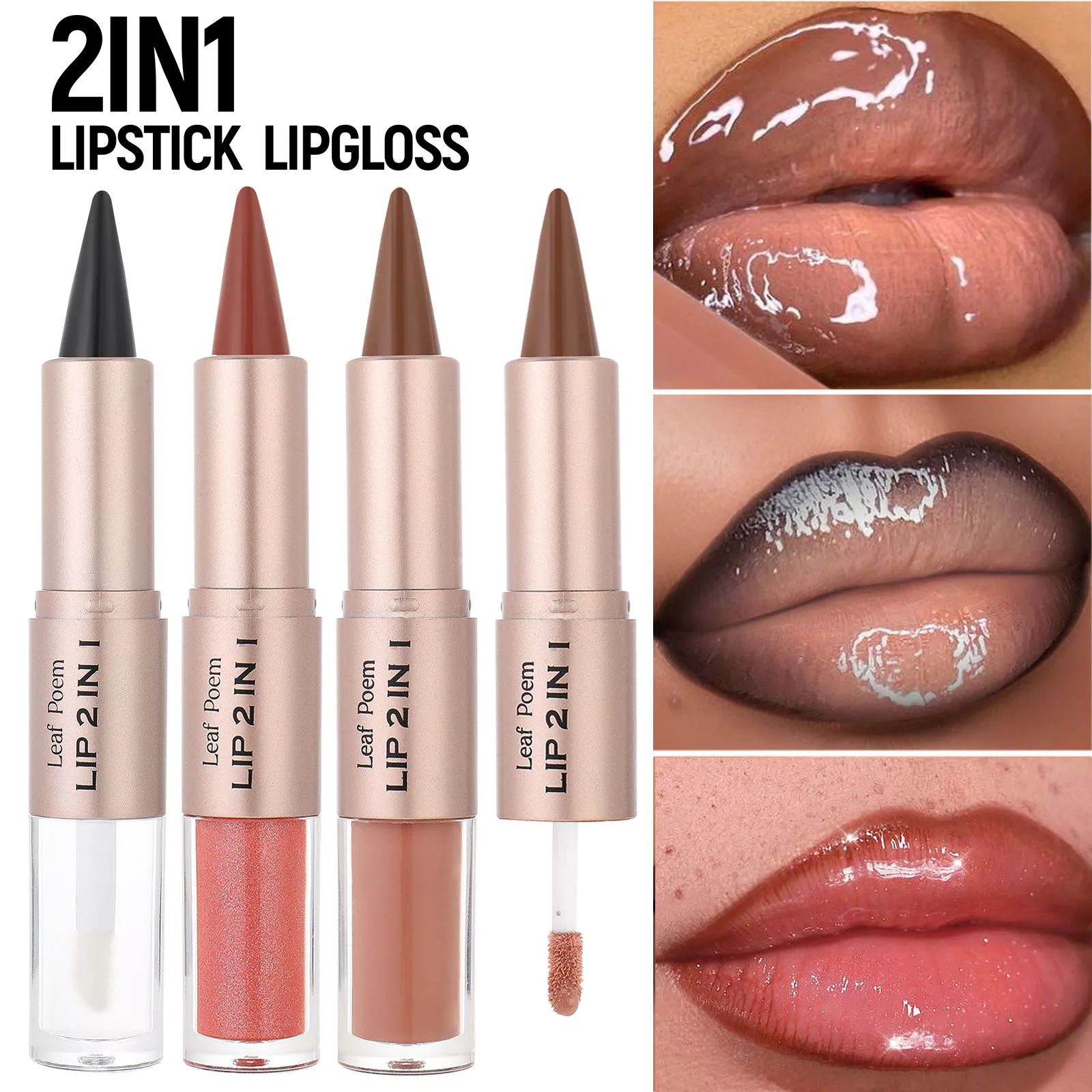 Lápis Labial 2 Em 1 Com Espelho E Brilho: Lápis Labial, À Prova D'água, Contorno Labial, Maquiagem Não Pegajosa