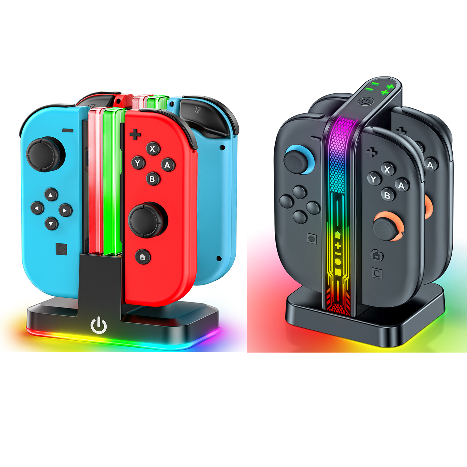 Carregador de Controlador Joy-Con 4 em 1 com Luz RGB para Nintendo Switch/Switch 2, Carrega 4 Controladores