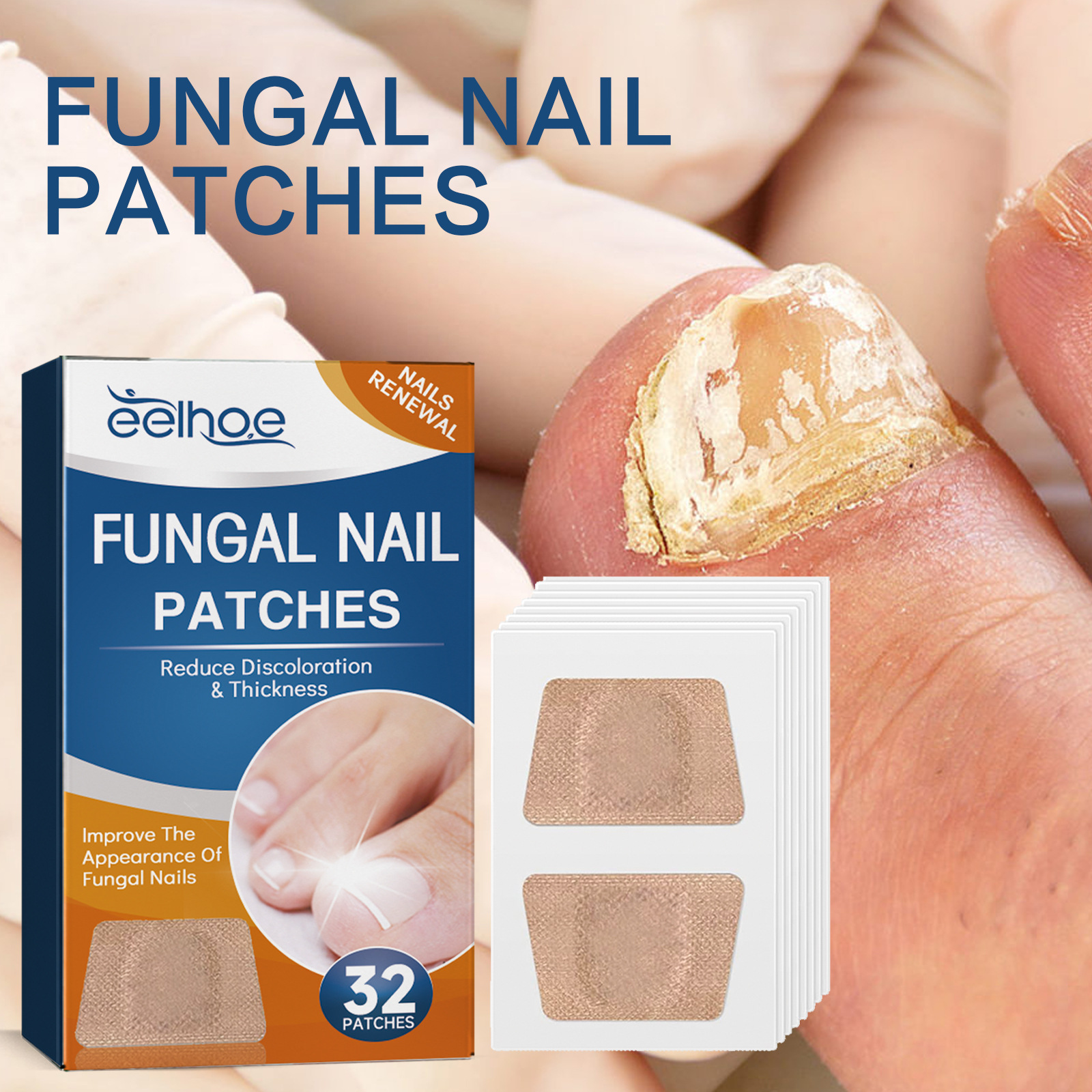 32 Peças Patch de Reparo para Unhas dos Pés, Adesivo de Correção de Paroníquia, Unhas Grossas e Macias, Unha Encravada