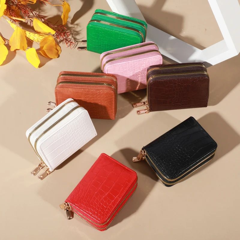 Carteira Feminina Elegante Com Vários Cartões E Zíper Duplo Seguro | Bolsa Casual De Couro PU Cartão De Armazenamento Es