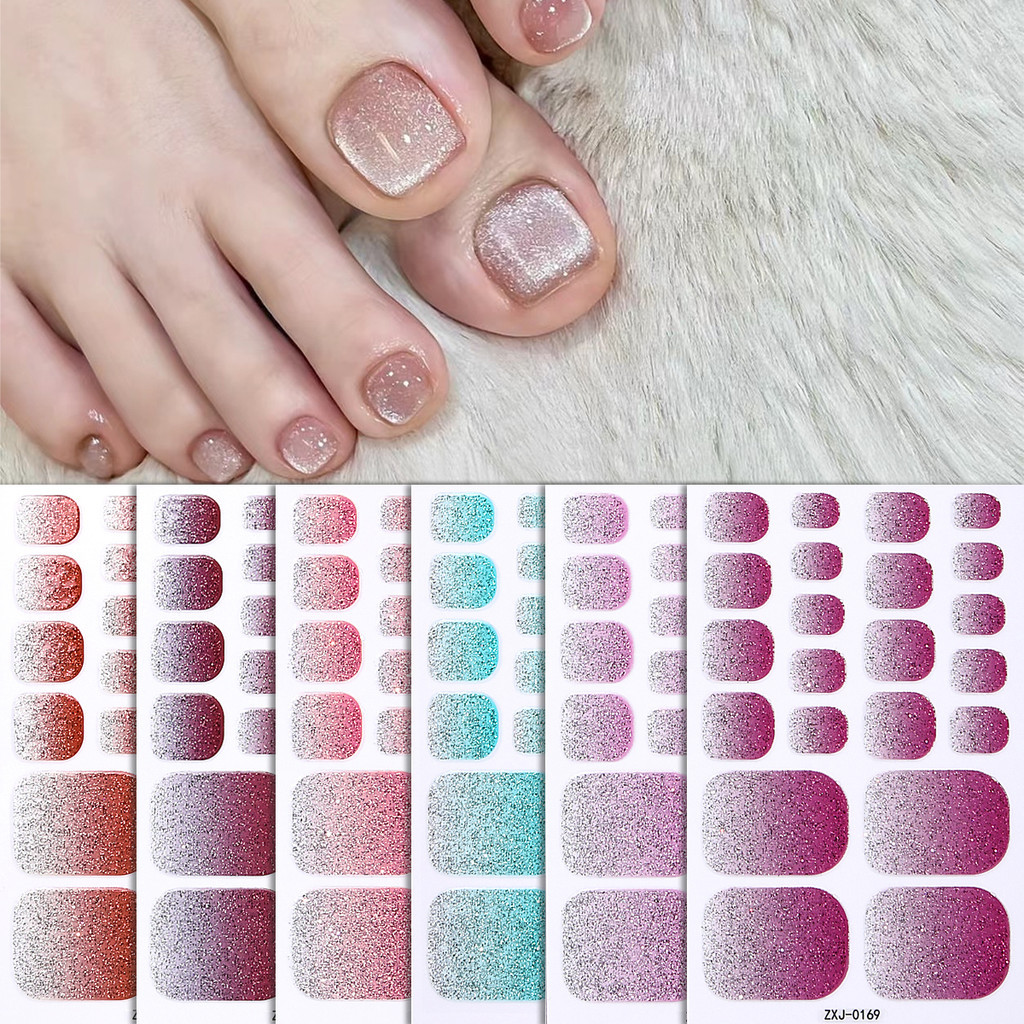 6 Folhas De Esmaltes De Unha De Dedo Do Pé Tiras De Esmalte De Verão Lindo Glitter Cat Eye Full Toe Foot Pack De Cobertura Completa Adesivos Para Mulheres E Meninas