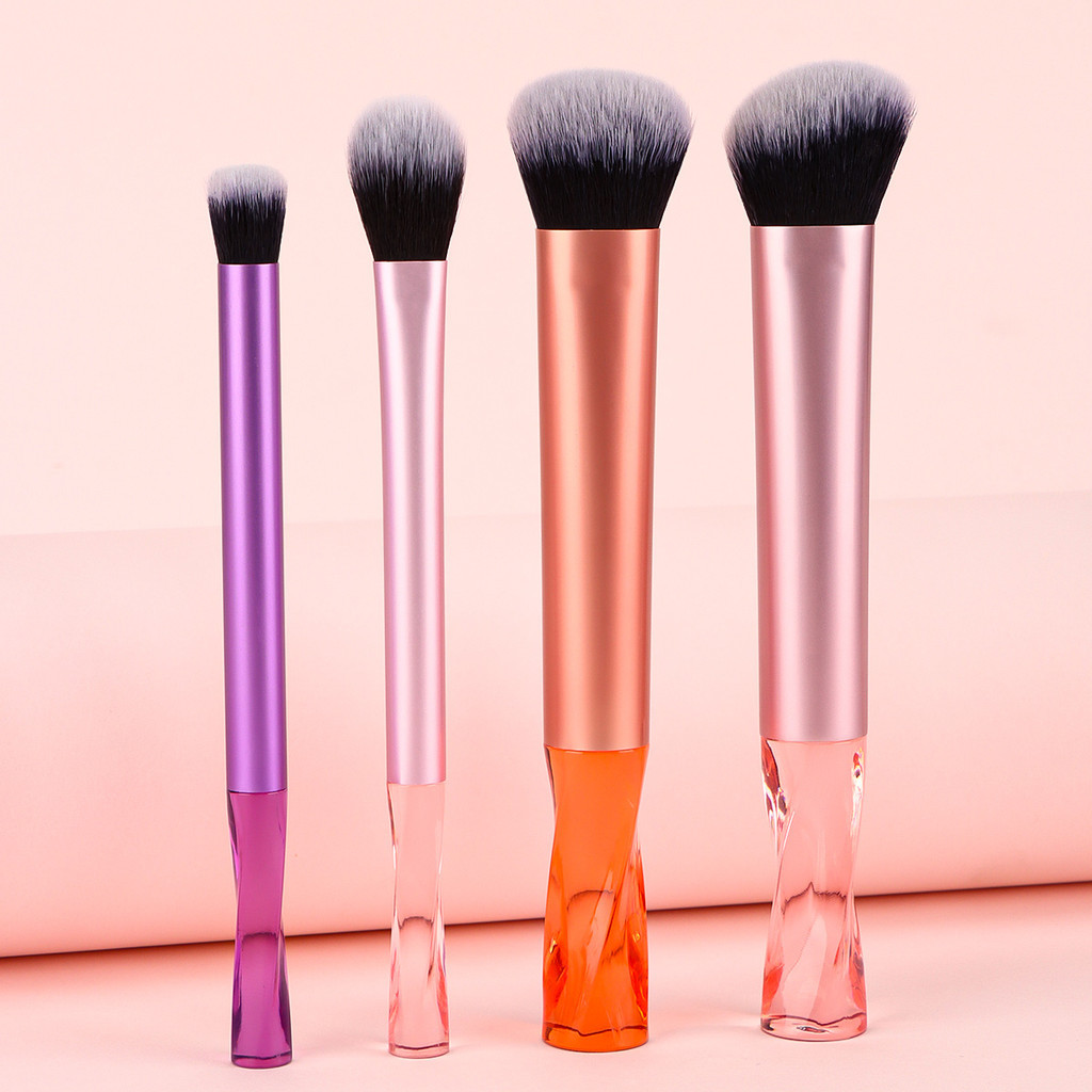 Pacote de 4pcs Conjunto de Escova de Maquiagem Profissional Novo Estilo Crystal Handle Loose Powder Brush Blush Eyeshadow Brush Contour Brush Novice Easy Makeup Makeup Makeup Makeup Suitable for All Kinds of Skin Type