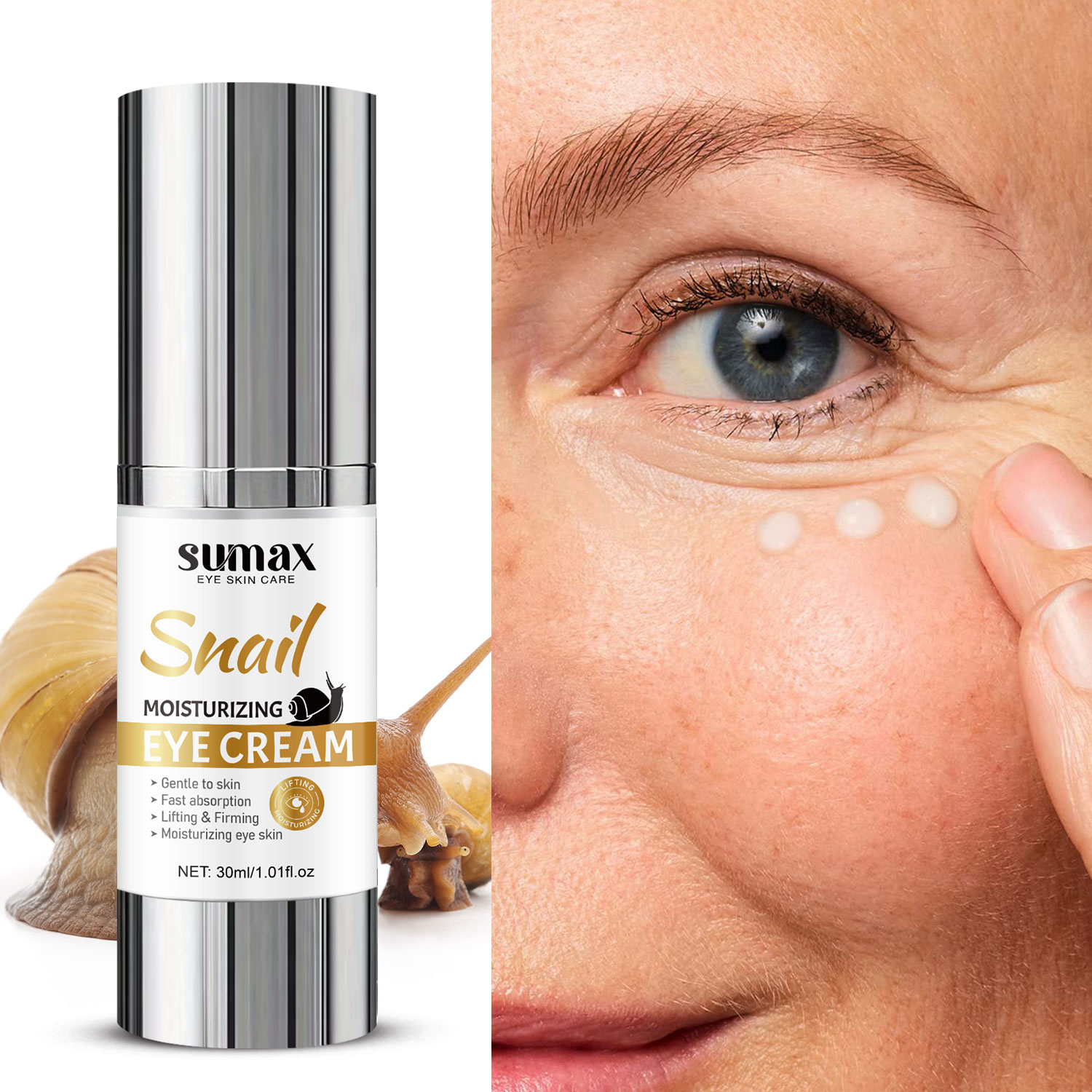 SUMAX Creme Poderoso para Cuidados Hidratantes dos Olhos 30ml, Filtrado de Secreção de Caracol com Colágeno, Hidratação