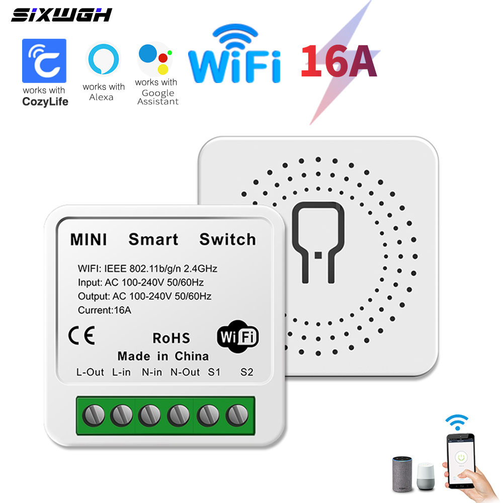 Interruptor Inteligente WiFi 16A Mini Breaker Suporte App Controle De Voz Alexa Google