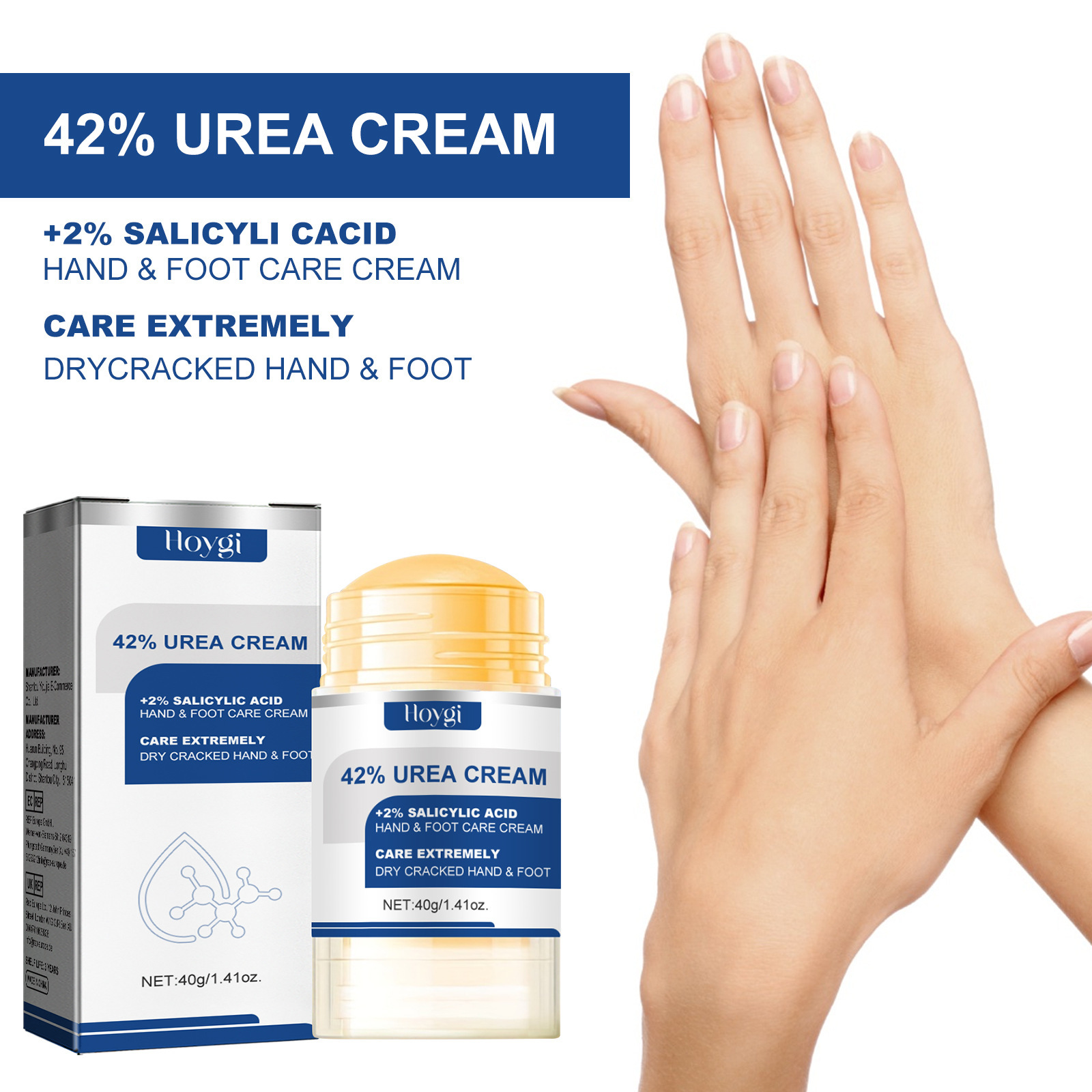 Creme para os pés ultra-hidratante com 60% de ureia e aloe vera - 40g, para amaciar pés secos e rachados - Solução